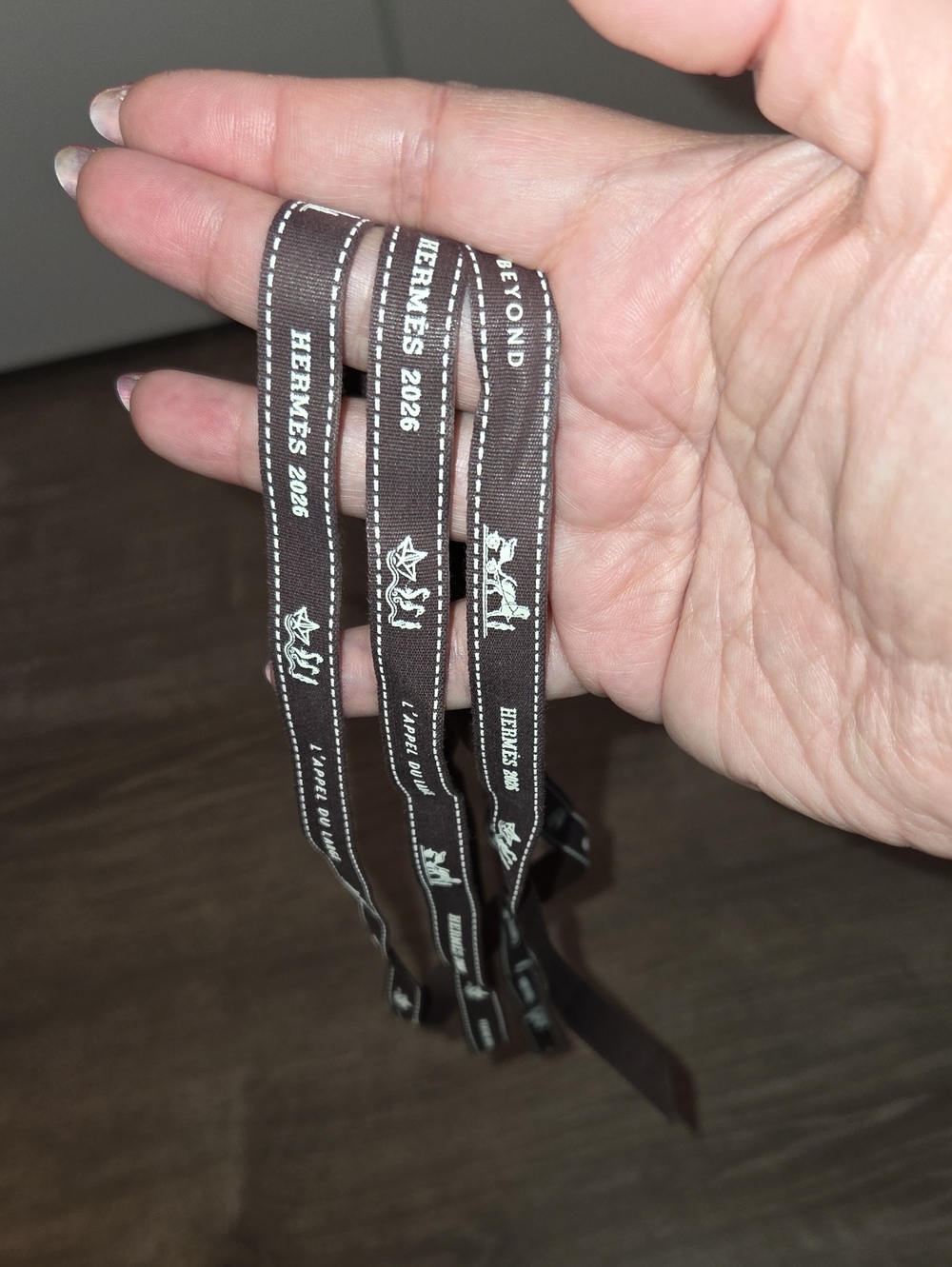 Hermes Brown and White Logo Ribbon Scarf Accent